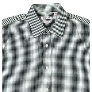 Haggar Classic Fit Mens Size 15/32 Green White Gingham Long Sleeve Dress Shirt‎